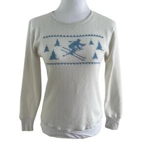 VTG Waffle Thermal Long Sleeve Retro Graphic Après Ski 70s 80s